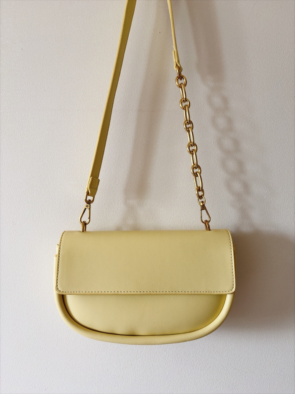 Madison West Lemon Yellow Shoulder Bag with Gold Chain